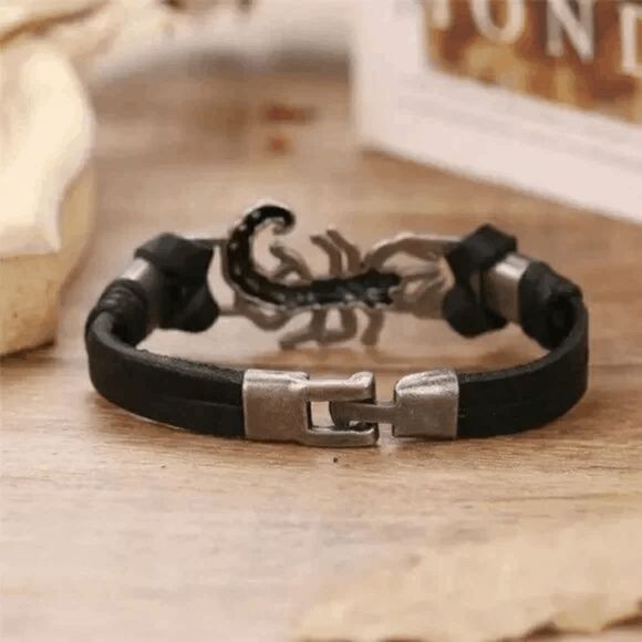 Scorpion Black Leather Multilayer Unisex Bracelet - Picture 3 of 6
